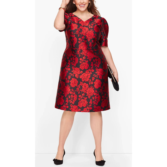 Talbots Dresses & Skirts - NWT Talbots Back Bow Floral Jacquard A-Line Dress Red Black Lined Zip Size 14